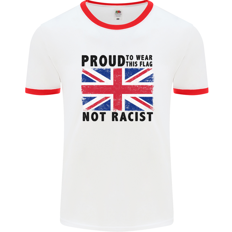 Proud to Wear Flag Not Racist Union Jack Mens White Ringer T-Shirt White/Red