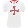 Knights Templar Cross Fancy Dress Outfit Mens White Ringer T-Shirt White/Red