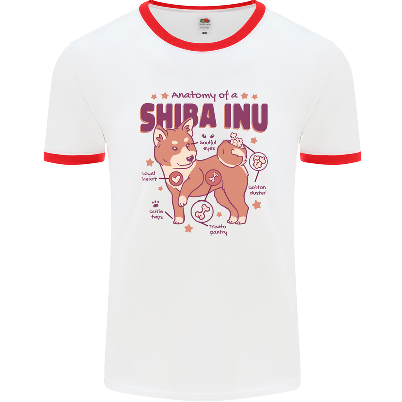 Shiba Inu Anatomy Mens White Ringer T-Shirt White/Red