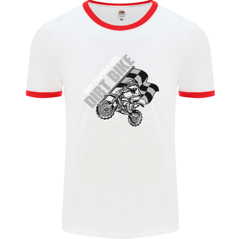 Motocross Dirt Bike MotoX Scrambling Mens White Ringer T-Shirt White/Red