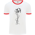 Headphone Wearing Skull Spine Mens White Ringer T-Shirt White/Red