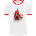 Two Colourful Chickens Watercolour Mens White Ringer T-Shirt White/Red