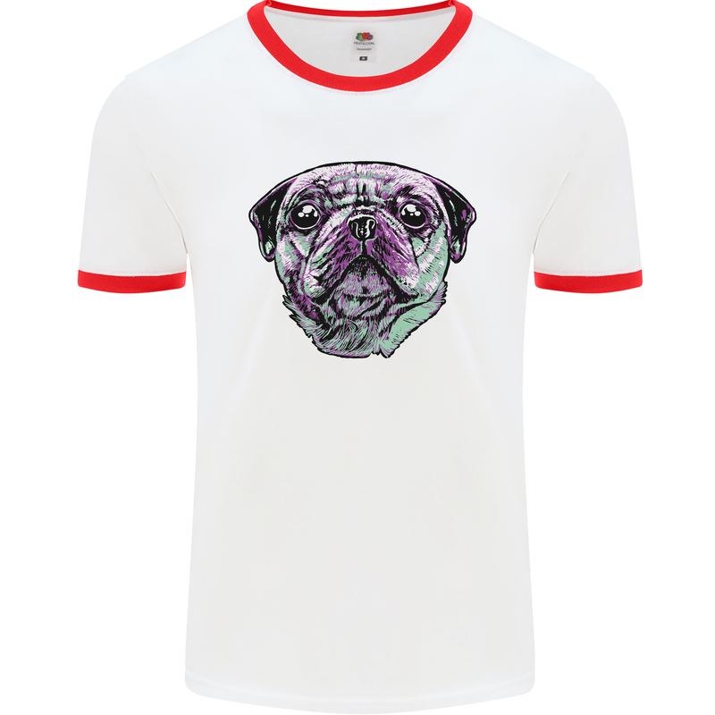 A Pug Face Dog Mens Ringer T-Shirt White/Red