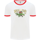 Santa T-Rex Drink Eat Merry Funny Christmas Mens White Ringer T-Shirt White/Red