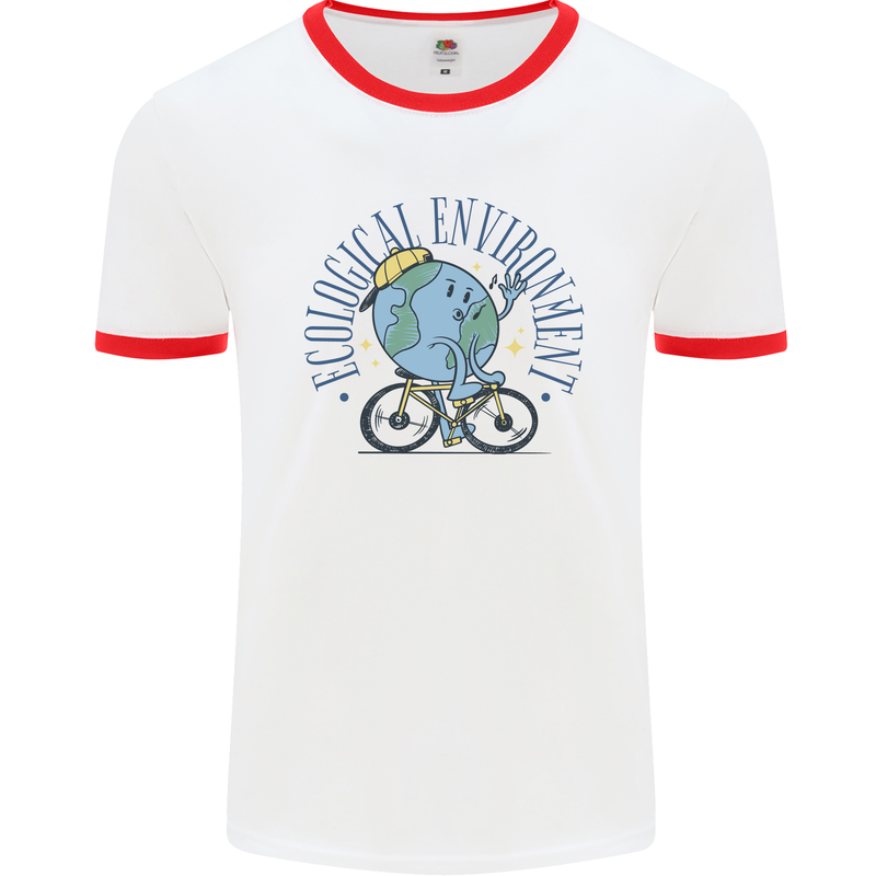 Ecological Environment Climate Change Cycling Mens Ringer T-Shirt White/Red