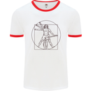 Guitar Vitruvian Man Guitarist Mens White Ringer T-Shirt White/Red