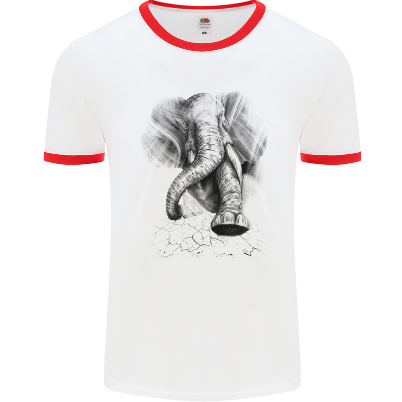 An Abstract Elephant Environment Mens White Ringer T-Shirt White/Red