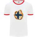 The Finnish Flag Fire Effect Finland Mens White Ringer T-Shirt White/Red