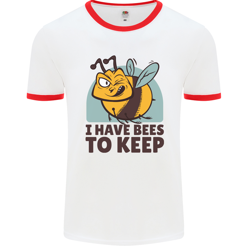 Beekeeper I Have Bees to Keep Mens White Ringer T-Shirt White/Red
