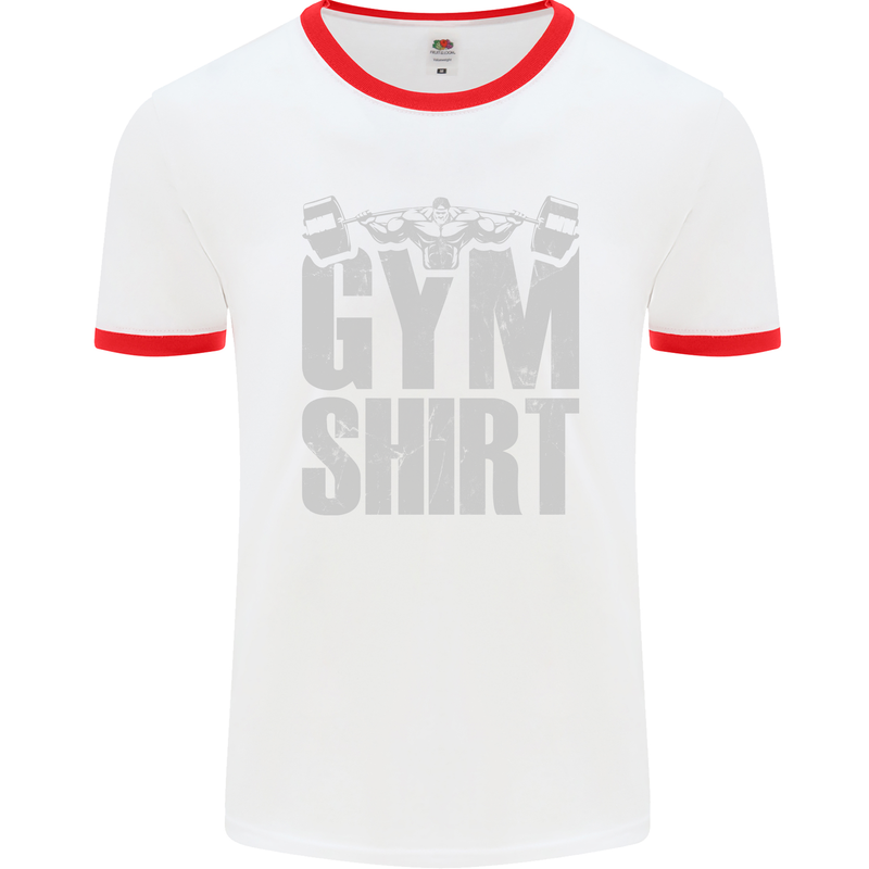 Gym Training Top Bodybuilding Weightlifting Mens White Ringer T-Shirt White/Red