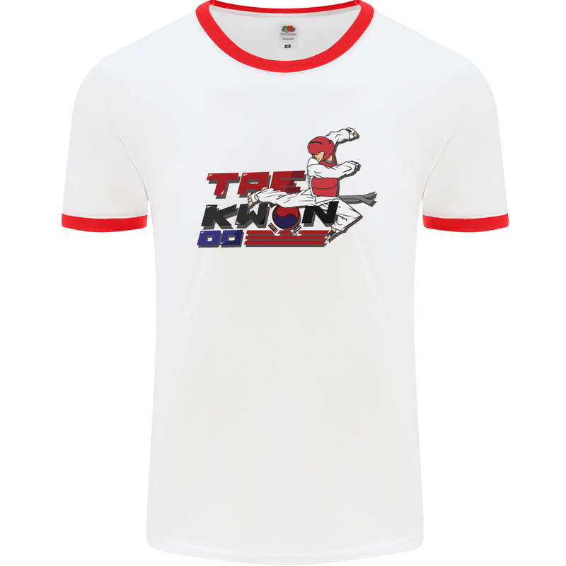 Taekwondo Fighter Mixed Martial Arts MMA Mens White Ringer T-Shirt White/Red