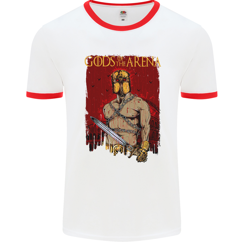 Gods of the Arena MMA Martial Arts Gym Mens White Ringer T-Shirt White/Red