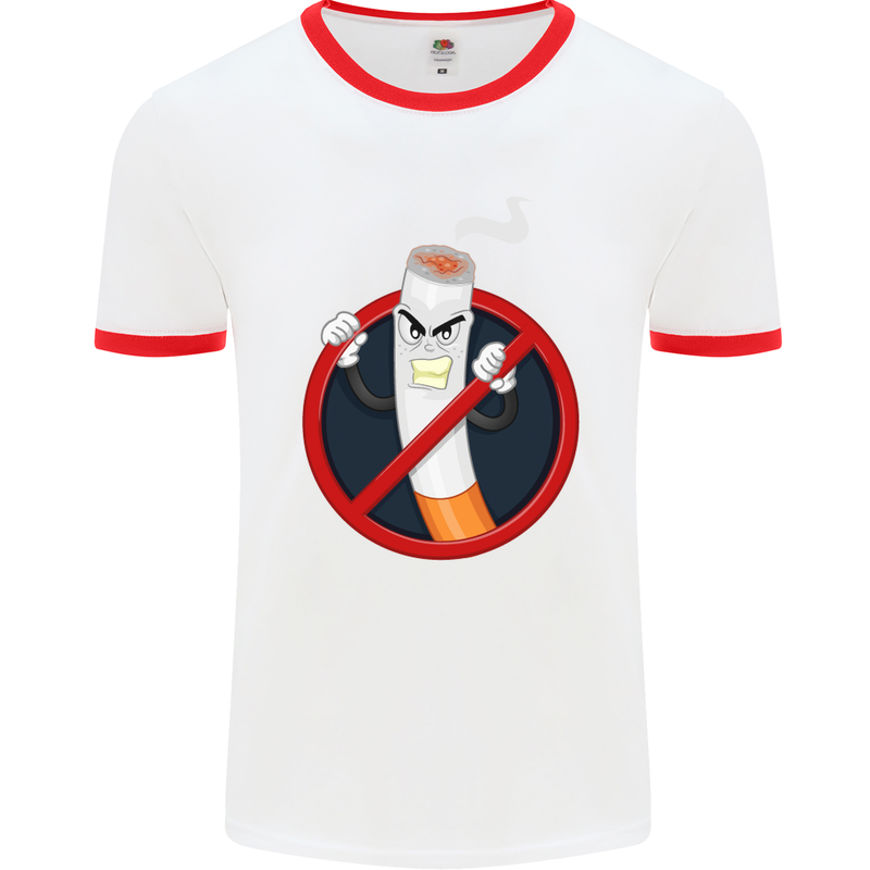 No Smoking Give Up Anti Smoker Mens White Ringer T-Shirt White/Red