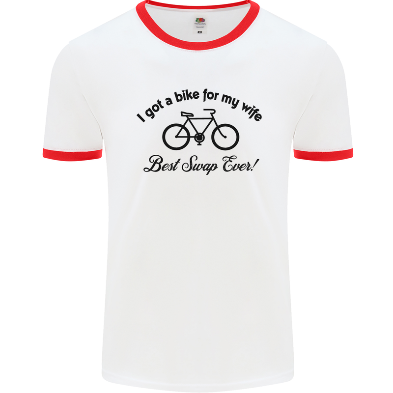 Cycling A Bike for My Wife Cyclist Funny Mens White Ringer T-Shirt White/Red