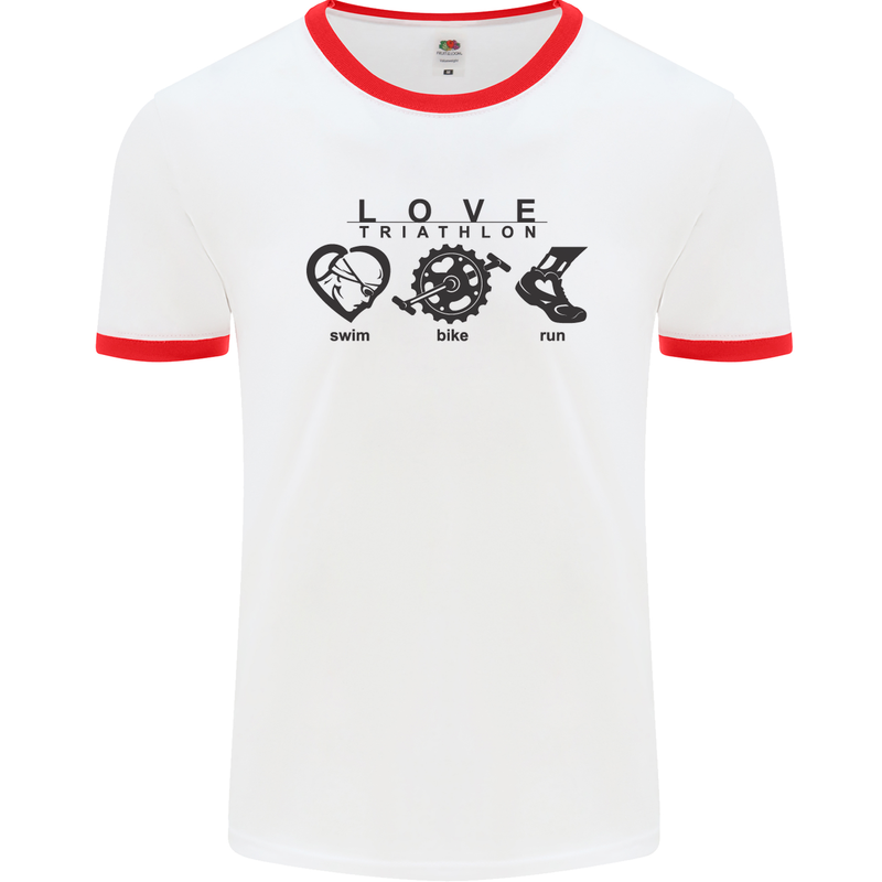 Love Triathlon Running Swimming Cycling Mens White Ringer T-Shirt White/Red