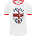 The Union Jack Flag Ripped Muscles Mens White Ringer T-Shirt White/Red