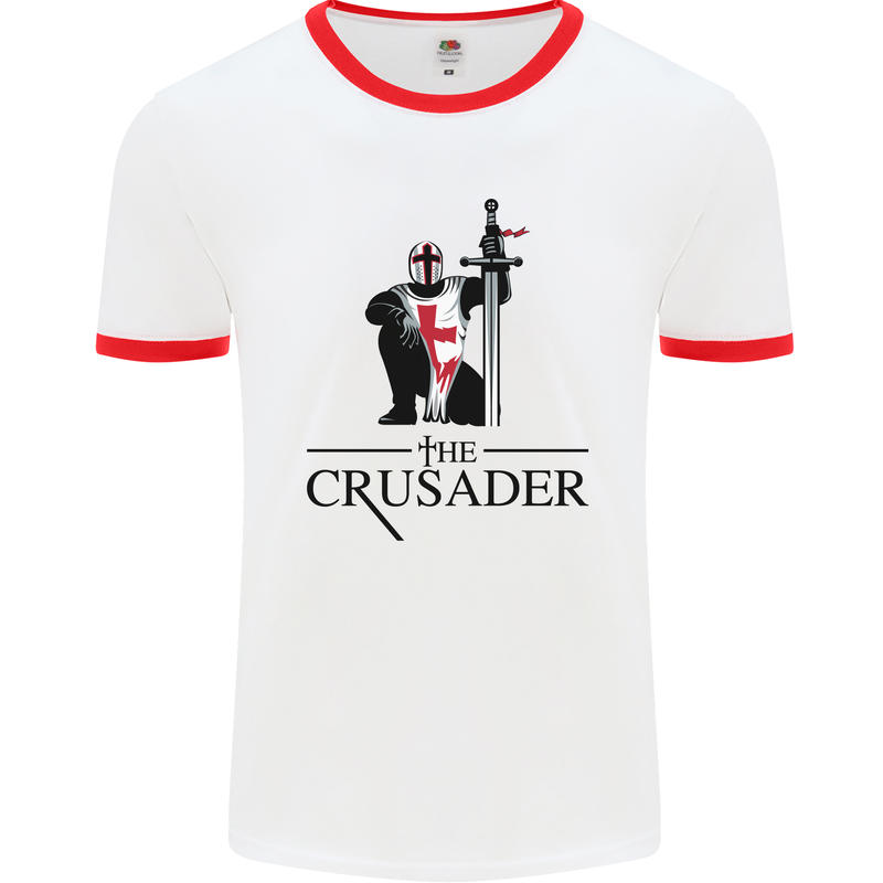 The Cusader Knights Templar St Georges Day Mens White Ringer T-Shirt White/Red