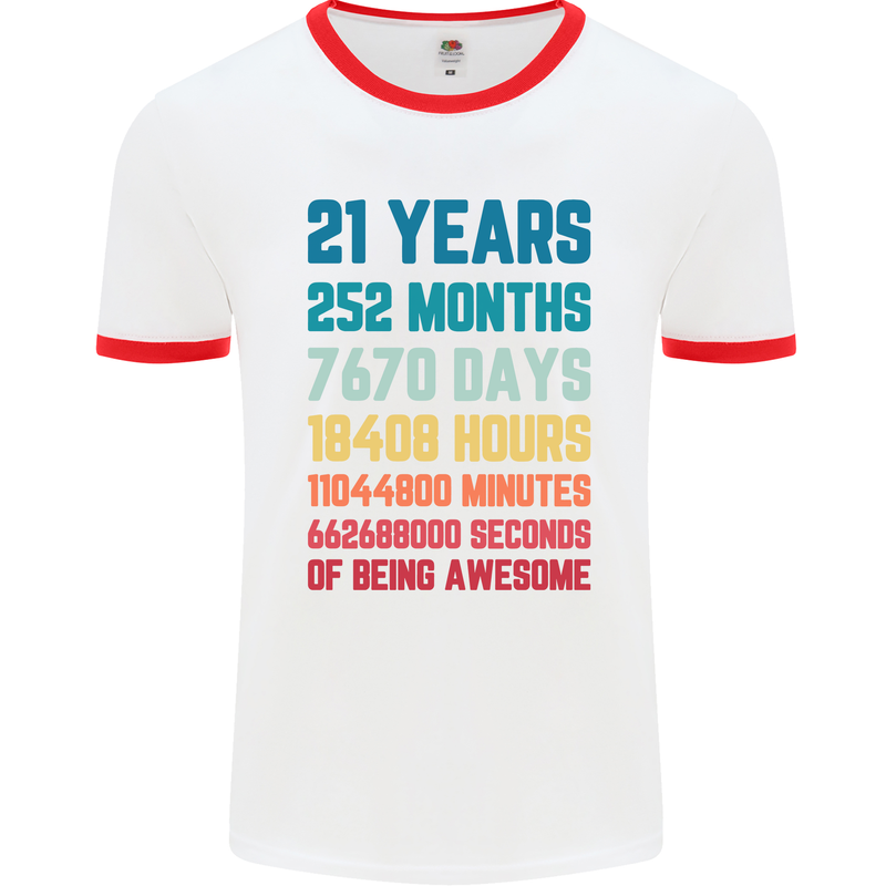 21st Birthday 21 Year Old Mens White Ringer T-Shirt White/Red