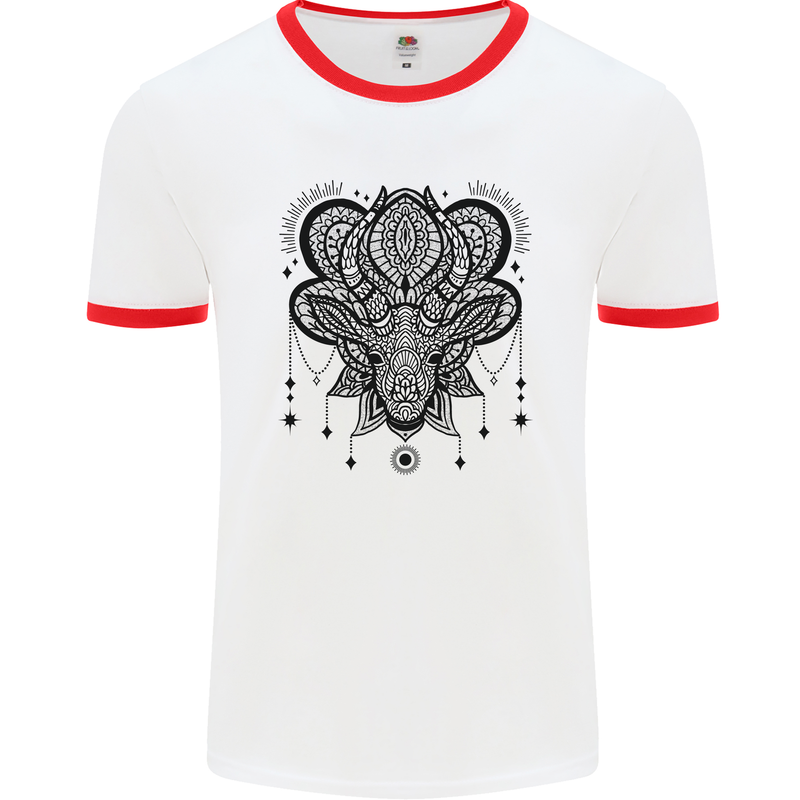 A Mandala Deer Mens White Ringer T-Shirt White/Red