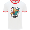 T-Rex Cooler than Sleighs Funny Christmas Mens White Ringer T-Shirt White/Red