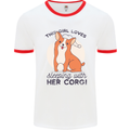 Sleeping With Her Corgi Funny Mens White Ringer T-Shirt White/Red