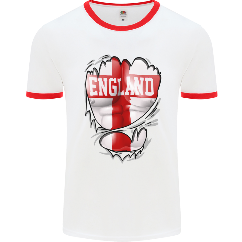 Gym St. George's Cross English Flag England Mens White Ringer T-Shirt White/Red