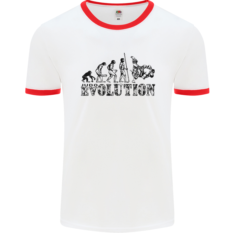 Evolution of Judo MMA Martial Arts Funny Mens White Ringer T-Shirt White/Red