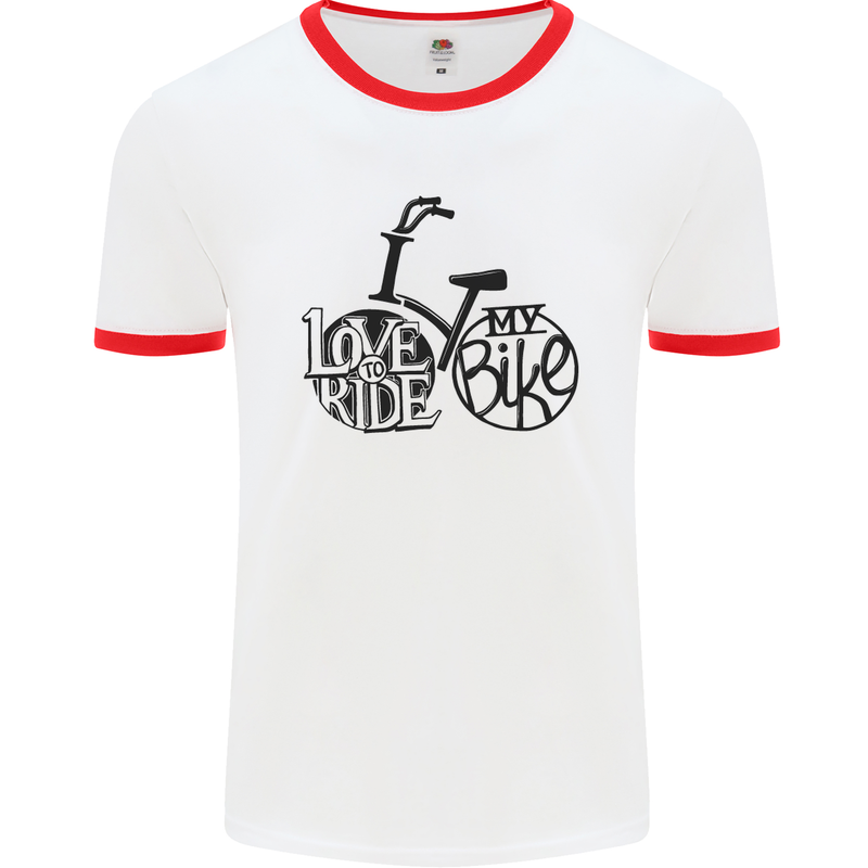 I Love to Ride My Bike Cycling Funny Mens White Ringer T-Shirt White/Red