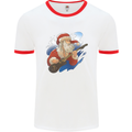 Guitar Santa Funny Christmas Rock n Roll Mens White Ringer T-Shirt White/Red