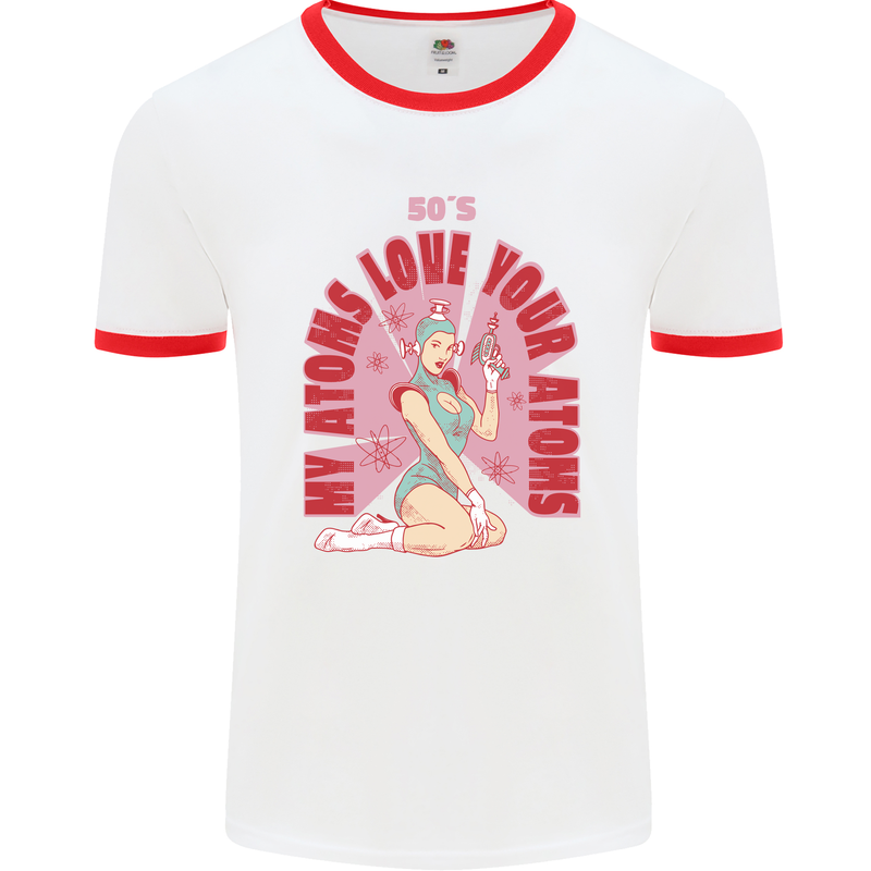 My Atoms Love Funny Physics Valentine's Day Mens White Ringer T-Shirt White/Red