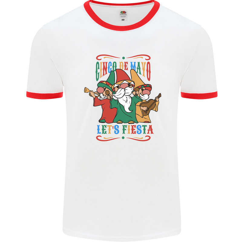 Cinco De Mayo Lets Fiesta Funny Gnomes Mens Ringer T-Shirt White/Red