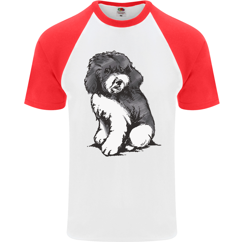 Harlequin Poodle Sketch Mens S/S Baseball T-Shirt White/Red