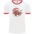 Funny Christmas Highland Cow Santa Hat Mens White Ringer T-Shirt White/Red