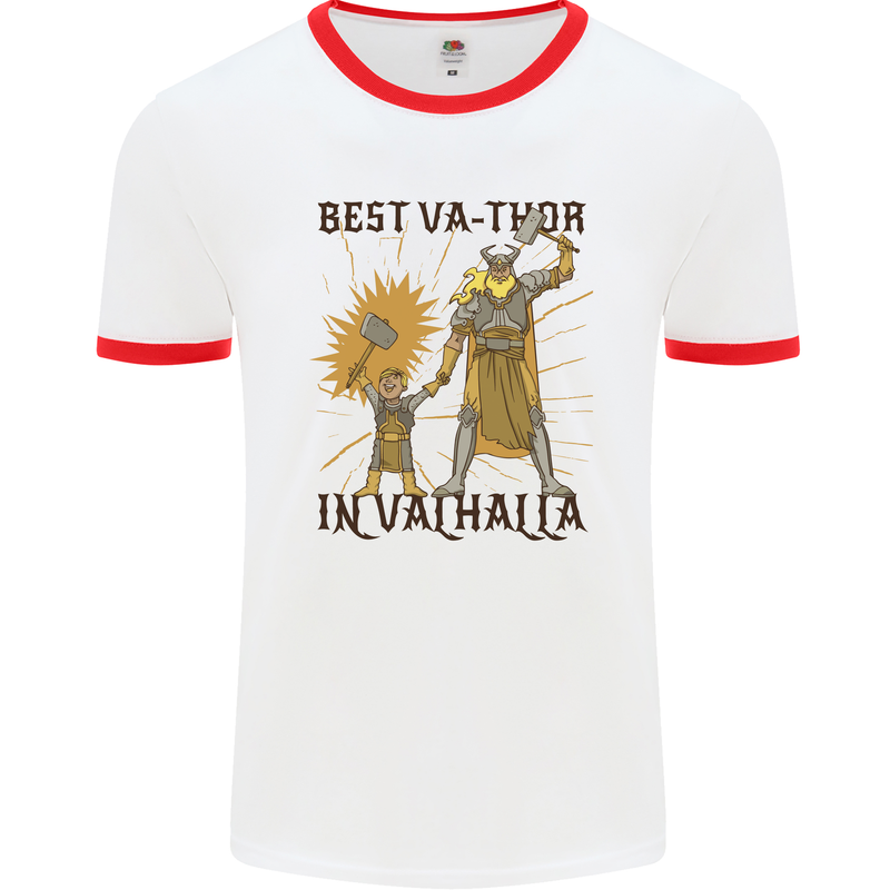 Best Va Thor in Valhalla Viking Fathers Day Mens White Ringer T-Shirt White/Red