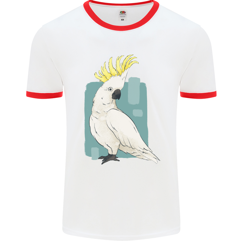 A Cockatoo Mens White Ringer T-Shirt White/Red