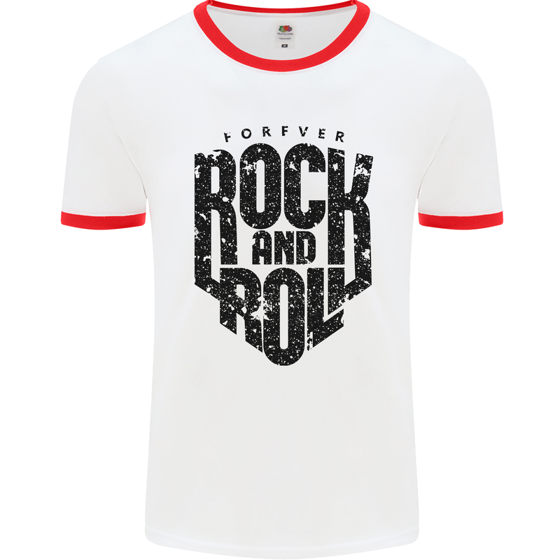 Forever Rock and Roll Music Mens Ringer T-Shirt White/Red