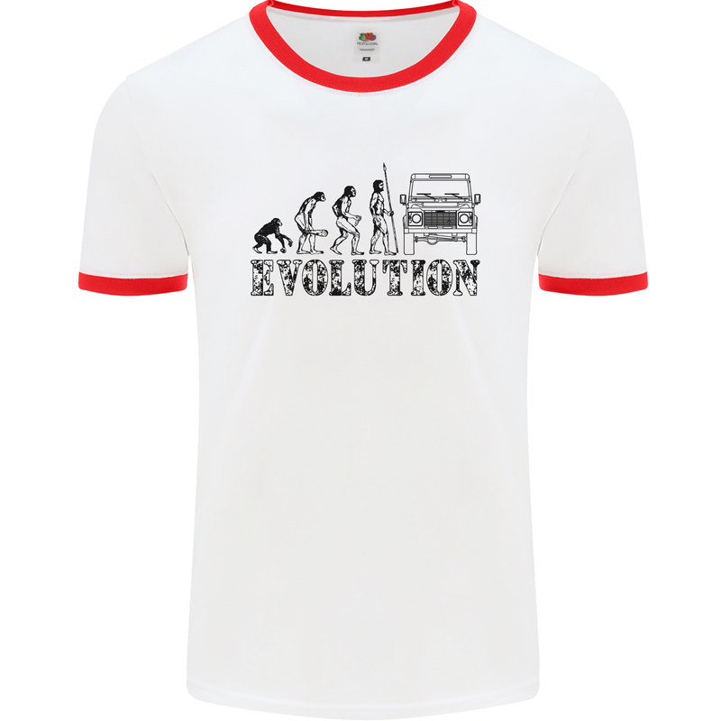 4x4 Evolution Off Roading Road Driving Mens White Ringer T-Shirt White/Red