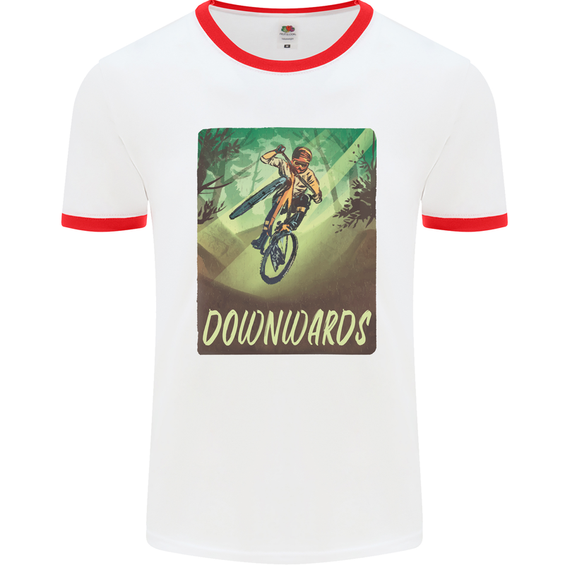 Downhill Mountain Biking DH Cycling Bicycle Mens Ringer T-Shirt White/Red