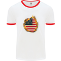 The Stars & Stripes American Flag Fire USA Mens White Ringer T-Shirt White/Red