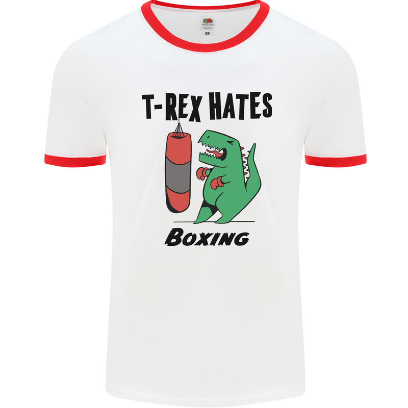 T-Rex Hates Boxing Funny Boxer MMA Sport Mens White Ringer T-Shirt White/Red