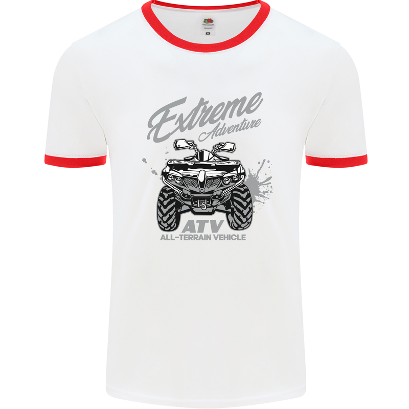 ATV All Terrain Vehicle 4X4 Quad Bike Mens White Ringer T-Shirt White/Red