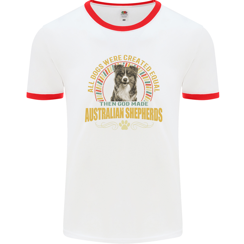 An Australian Shepherd Dog Mens Ringer T-Shirt White/Red