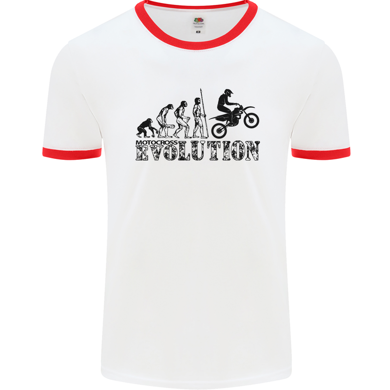 Evolution of Motorcycle Motorbike Biker Mens White Ringer T-Shirt White/Red