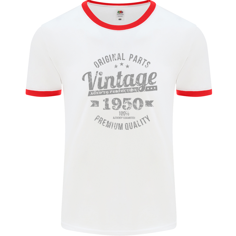 Vintage Year 73rd Birthday 1950 Mens Ringer T-Shirt White/Red