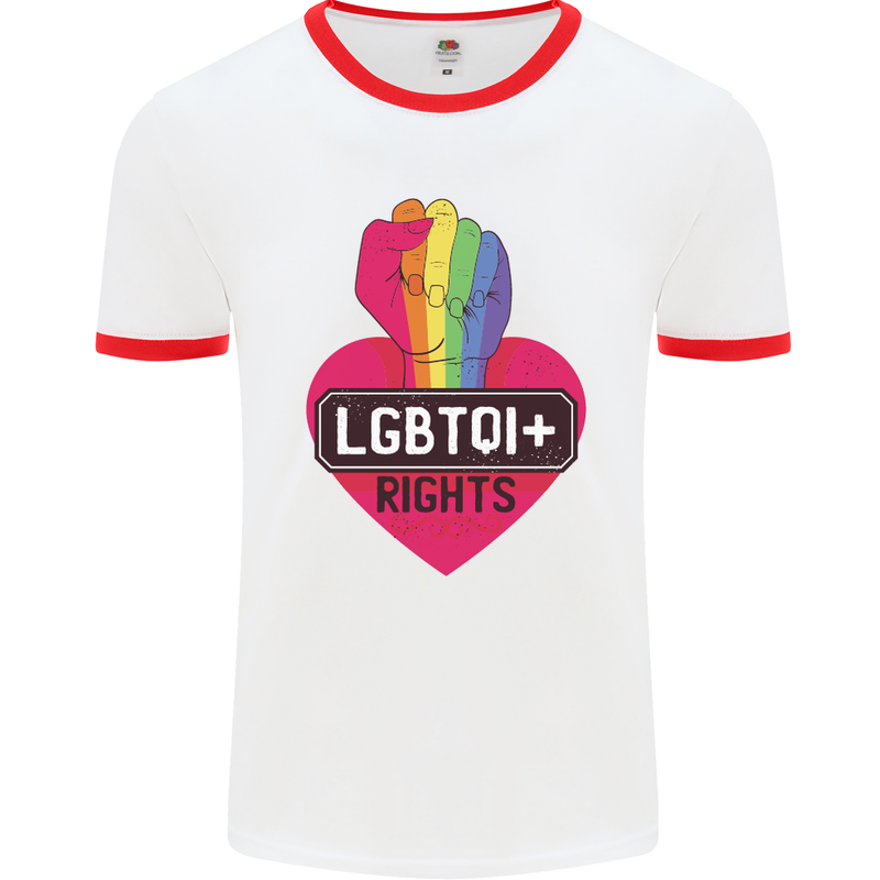 LGBTQI+ Rights Gay Pride Awareness LGBT Mens White Ringer T-Shirt White/Red