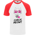 Check Meowt Mens S/S Baseball T-Shirt White/Red