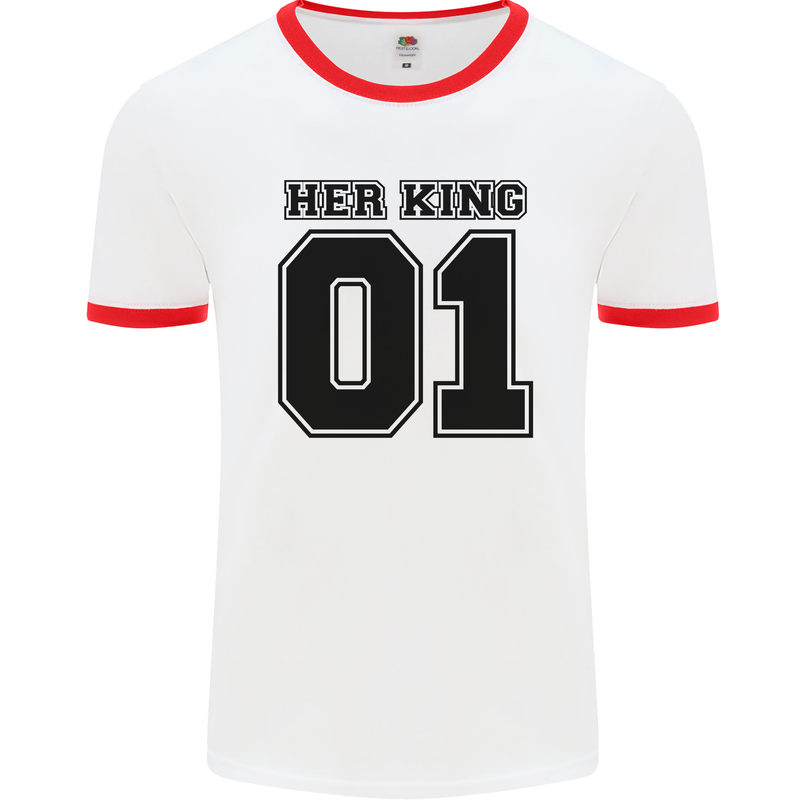 Her King Funny Valentines Day Mens Ringer T-Shirt White/Red