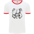 An Elephant Drinking Coffee Mens White Ringer T-Shirt White/Red