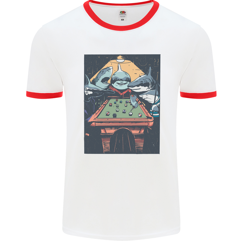 Pool Shark Snooker Player Mens White Ringer T-Shirt White/Red