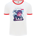 Music Vaporwave Anime Girl Emo SAD Mens White Ringer T-Shirt White/Red